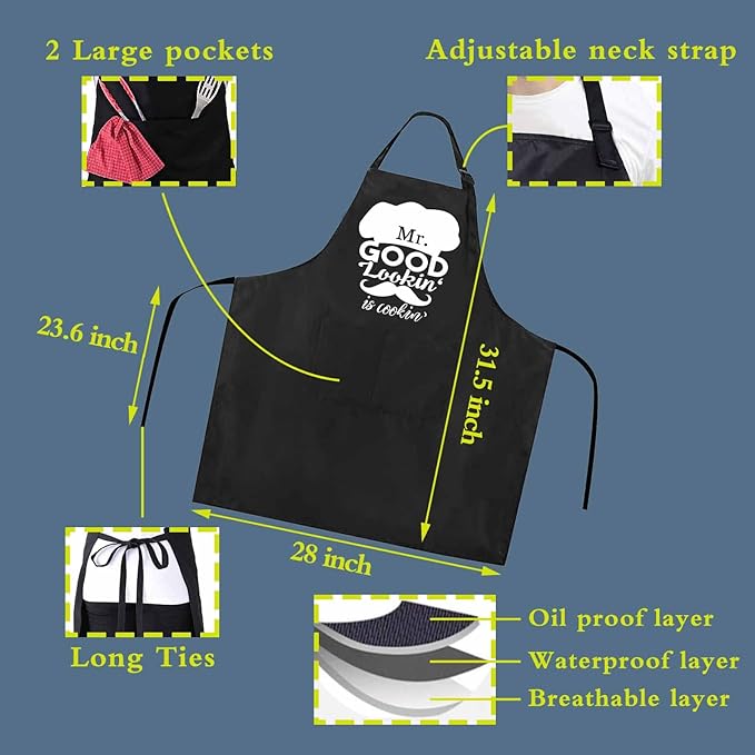 Funny apron for men Adjustable Waterproof with Pockets for Cooking Baking BBQ Gift Apron for Day, Birthday Gifts