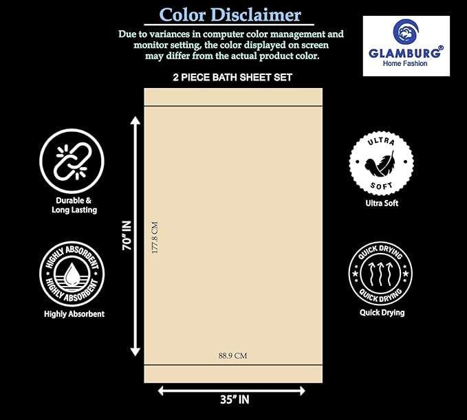 GLAMBURG Premium Cotton Oversized 2 Pack Bath Sheet 35x70-100% Pure Cotton - Ideal for Everyday use - Ultra Soft & Highly Absorbent - Machine Washable - Pink