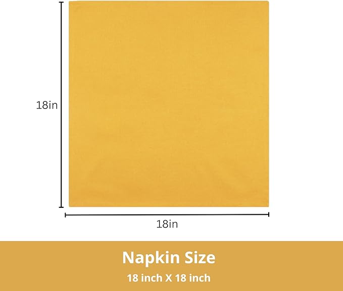 PurpleEssences Set of 12 Cloth Dinner Napkins 100% Cotton 18x18 Inch - Soft Durable Washable - Ideal for Farmhouse Party Spring Easter Summer - Perfect Everyday Use Table Linen - Golden Yellow