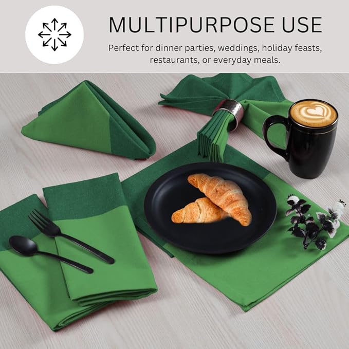 Set of 6 Cloth Dinner Napkins 100% Cotton - Soft Durable Washable - for Dining Parties Weddings Christmas Easter and Everyday Use Farmhouse Table Cloth Napkins 18x18 Inch Green