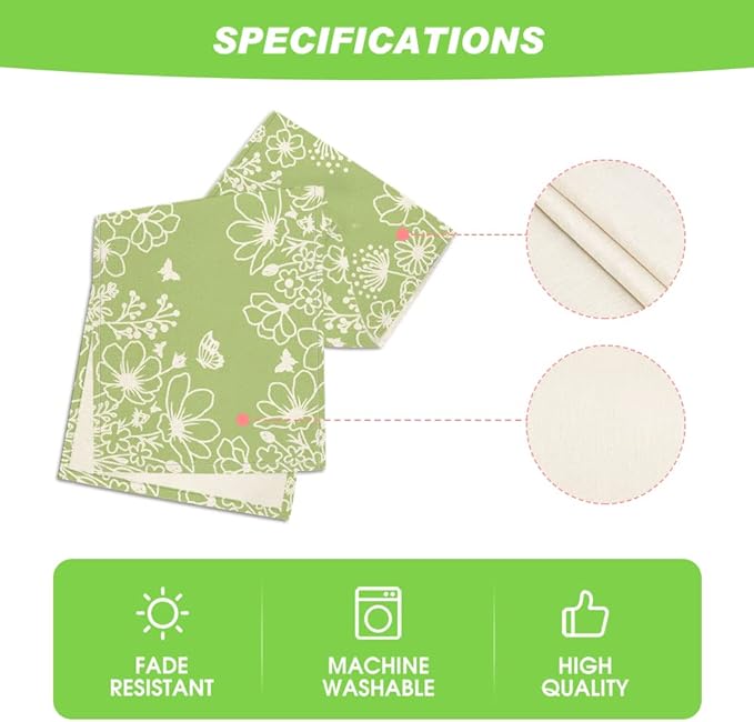 Artoid Mode Green Bloom Flowers Butterfly Spring Table Runner, Seasonal Holiday Kitchen Dining Table Decoration for Home Party Indoor 13x72 Inch