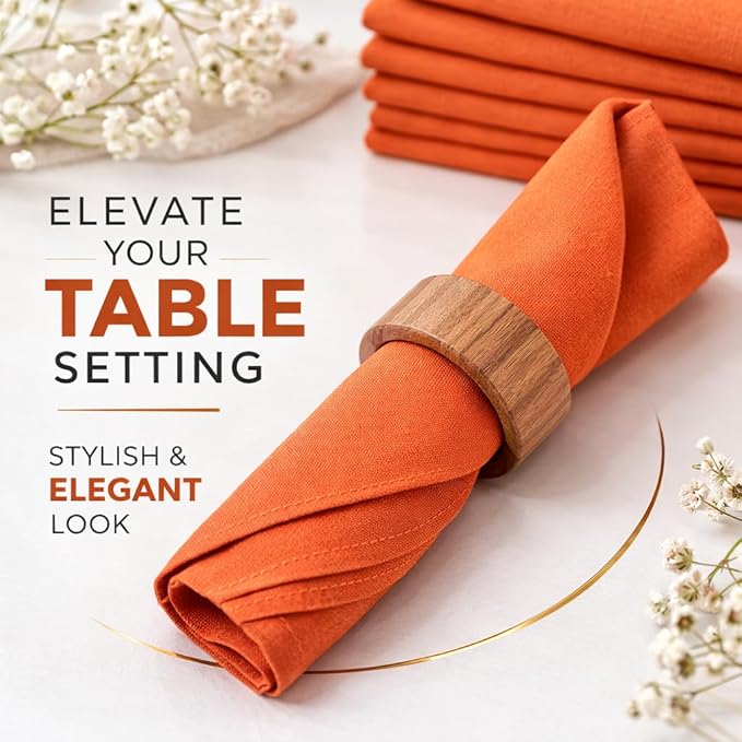 Marubhumi Cotton Cloth Dinner Napkins Set of 12, 18x18 Natural Premium Quality Mitered Corners Cotton Blend Wedding and Cocktail Napkins, Machine Washable (Orange)