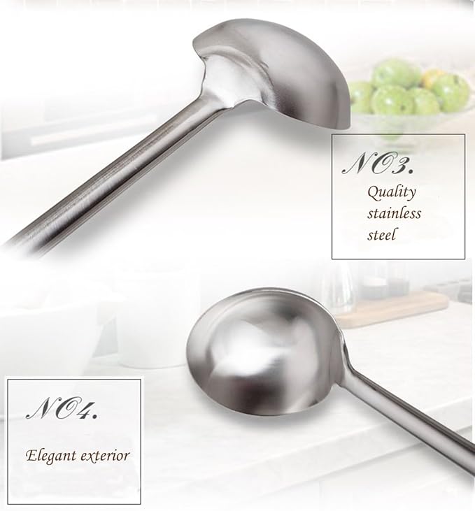 Tenta Kitchen Professional Large Stainless Steel Serving Ladle Spoon - Gravy Ladle Soup Spoon For School Canteen,Hotel Kitchen,Restaurant (3.86"x17")