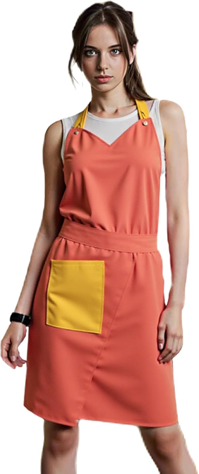 Kitchen Apron with Pockets for Adults,Waterproof Cooking Aprons for Women/Men,Baking/Grilling,Green/Orange/Wine Red