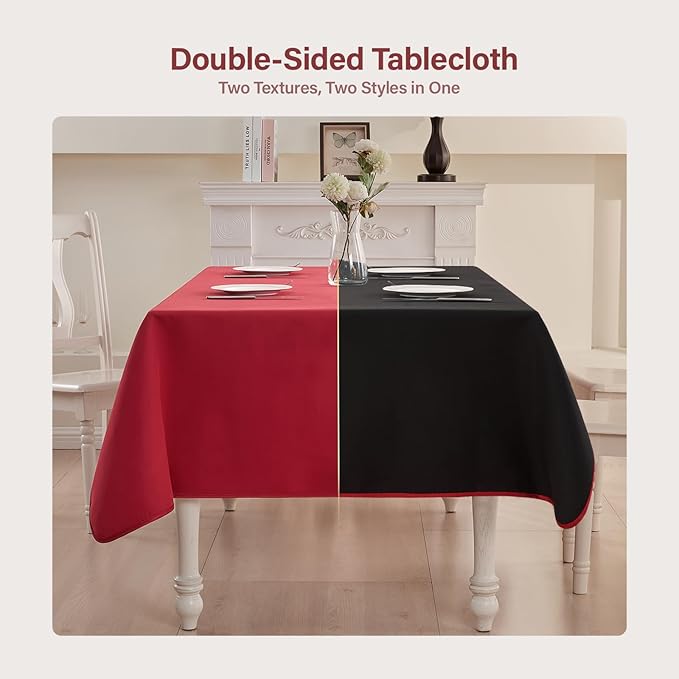 BALCONY & FALCON Rectangular Table Cloth Water Resistant Washable Double-Sided Usable Peach-Skin Fabric Tablecloth for Weddings Holidays Dining Banquets Gardens(Black and Red, 55x95)