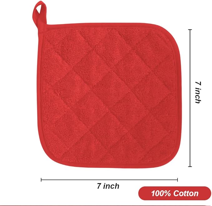 meioro 4-Pack Pot Holders for Kitchen High Heat Resistant Potholder, 100% Cotton Hot Pads, Quilted Terry Hot Pot Holder Set for Kitchens, Washable Trivet for Cooking and Baking 7x7 Inches (red)