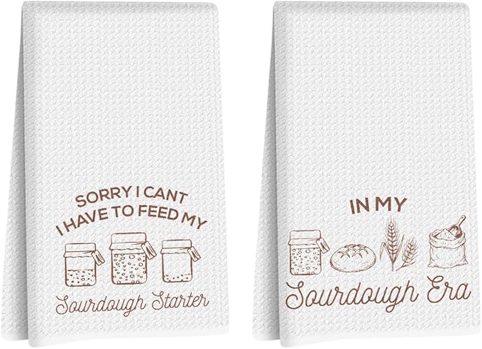 2 Pcs Funny Sourdough Baking Kitchen Towels 24x14 Inch, Gifts for Sourdough Bakers Reusable Dish Towels for Kitchen Decor, Baking Lover Gift Waffle Weave Hand Towel, Baker Gifts for Women Mom Friend