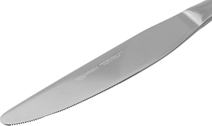 Amazon Basics Stainless Steel Dishwasher Safe Dinner Knives with Round Edge, Silver, 120 Count Total, 10-Pack of 12