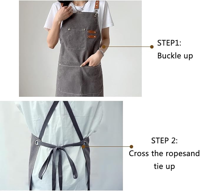 Aprons For Women Men With Pockets 2 Pcs,Kitchen Waterproof Hair Stylist Linen Bbq Tool Canvas For Adults Apron