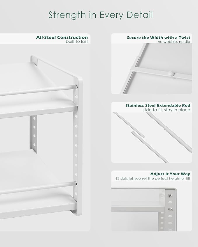 Desk Organizer Shelf, 2-Tier Expandable Metal Desktop Shelves with Multiple Setup, Organizer Storage Rack for Bookshelf & Supply Storage, Space-Saving for Office, Kitchen Countertop, Cabinet, Pantry