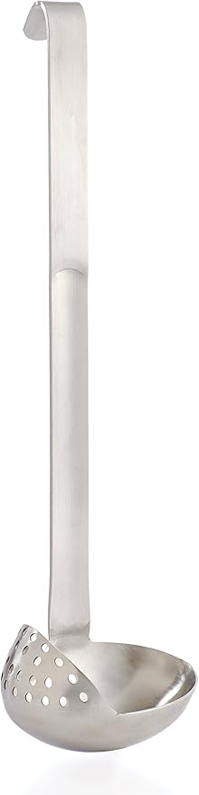 HIC Kitchen Oval Straining Ladle with Spout, 18/8 Stainless Steel, Stir, Scoop, Strain, Drain, and Serve, 3-Ounce Capacity