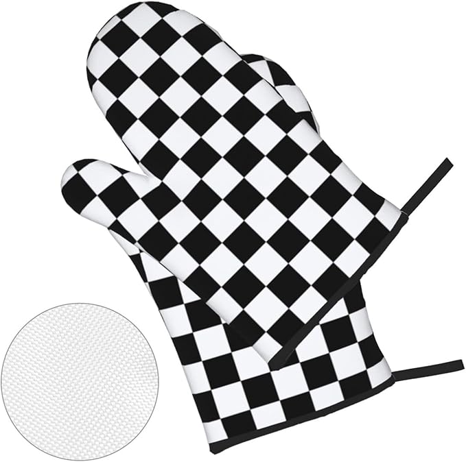 Checkered Black and White Plaid Oven Mitts and Pot Holders Set of 4,Heat Resistant Non-Slip Potholders Oven Gloves and Pad for Kitchen Cooking Baking Grilling BBQ