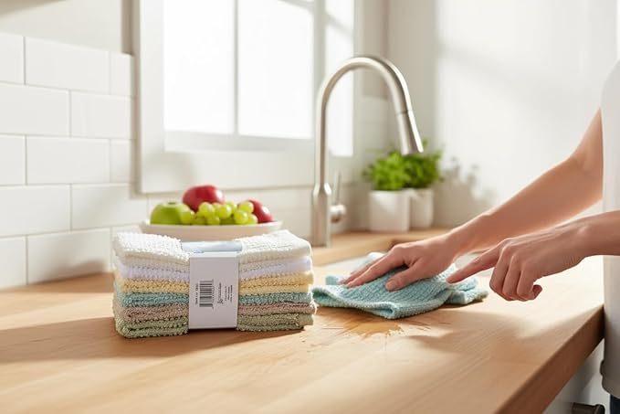 12-Pack, 100% Cotton Ribbed Bar Mops Dish Cloths, Dish Towels, Super Absorbent, Multi-Purpose for Home, Kitchen, and Bar Cleaning. Size: 12 x 12 Inches.