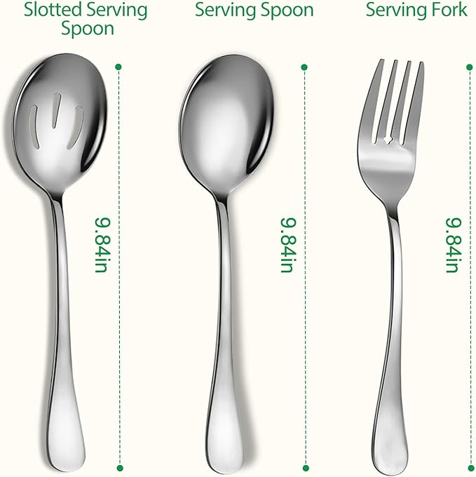 6 Piece Stainless Steel Serving Spoons Set, 10-Inch, Includes 2 Spoon/Slotted/Forks for Parties/Kitchen/Buffet/Catering, Dishwasher Safe