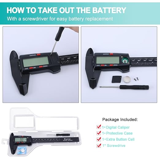 Kynup Digital Caliper, Caliper Measuring Tool with LCD Screen, Electronic Micrometer Caliper with Auto-Off Feature, Inch and Millimeter Conversion(0-6")