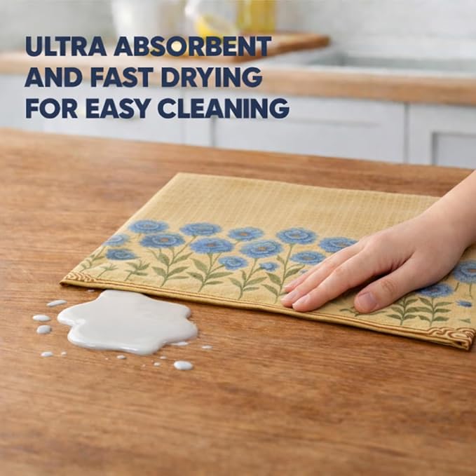 Easter Gift Kitchen Microfiber Waffle Tea Towels Set of 2 Absorbent & Fast Drying Dish Cloths for Cleaning,Vintage Floral Herbs Boho,Decorative Hand Towels for Bathroom, 20x28" (Vintage Blue Flower)