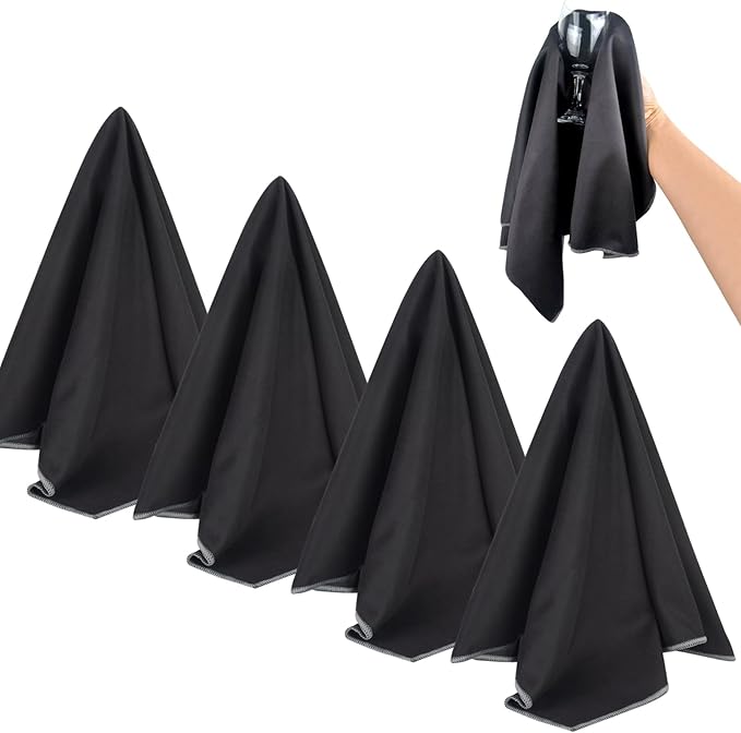 SINLAND Microfiber Glass Polishing Cloths Large Size Thick Lintless Drying Towels for Wine Glasses Stemware Dishes Stainless Appliances 20 Inch X 25 Inch Pack of 4 Black