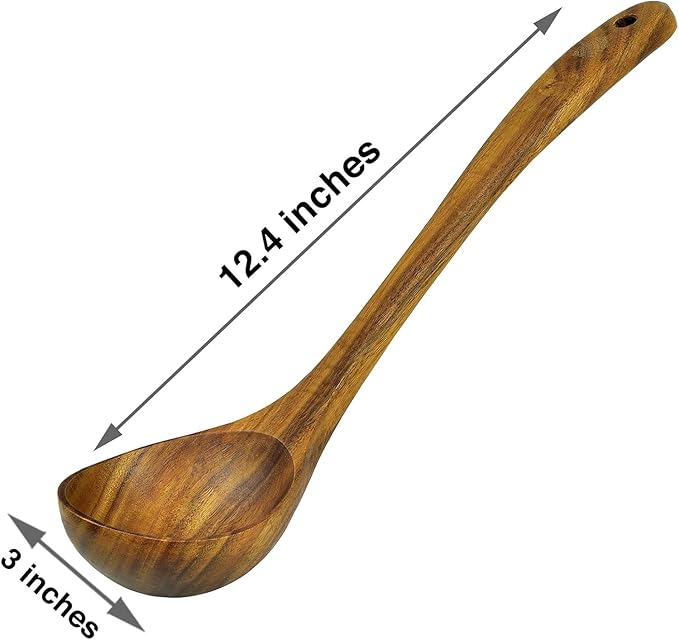Wooden Ladle for Cooking, Soup Spoon Ladle – Teak Wooden Serving Spoon, 12.4″ Handle, Medium Scoop Size 2 oz – Eco Friendly, Natural and Sustainable
