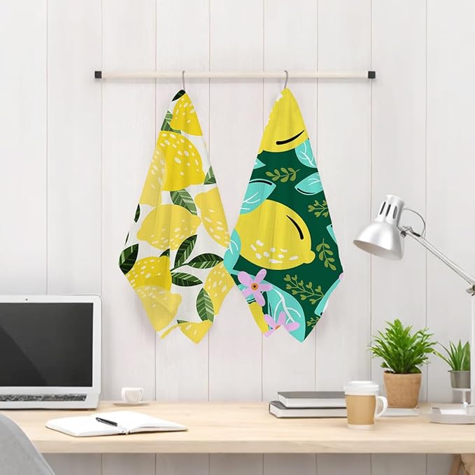 2Pcs Lemon Kitchen Towels, Farmhouse Absorbent Tea Towel Decorative Reusable Dish Hand Towels Lemon Lover Gifts for Cleaning Drying Women Mom Housewarming Gifts 14 x 24 Inch Kitchen Home Decor