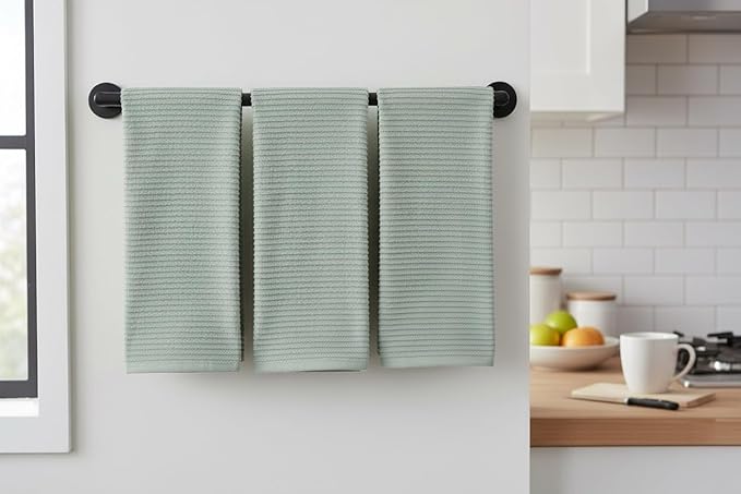 Serafina Home Sage Green Kitchen Dish Towels 100% Cotton Cloth Soft Cleaning Drying Absorbent Terry Ribbed Loop: Set of 3 Multipurpose for Everyday Use