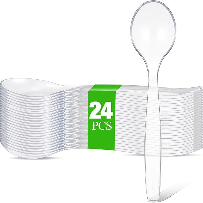 LemonRoad 10 in Plastic Serving Spoons for Buffet Clear Plastic Utensils for Hot and Cold Food Extra Large Heavy Duty Disposable Serving Spoon Utensils for Parties, Holidays and Gatherings(24 Pack)