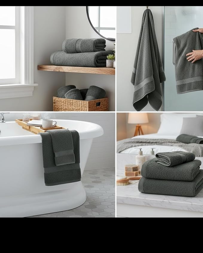 BIOLINEN Luxury 100% Cotton Bath Towels Ultra Soft, Highly Absorbent, Quick-Dry Premium Quality for Home, Spa & Hotel (Grey, 30x60)