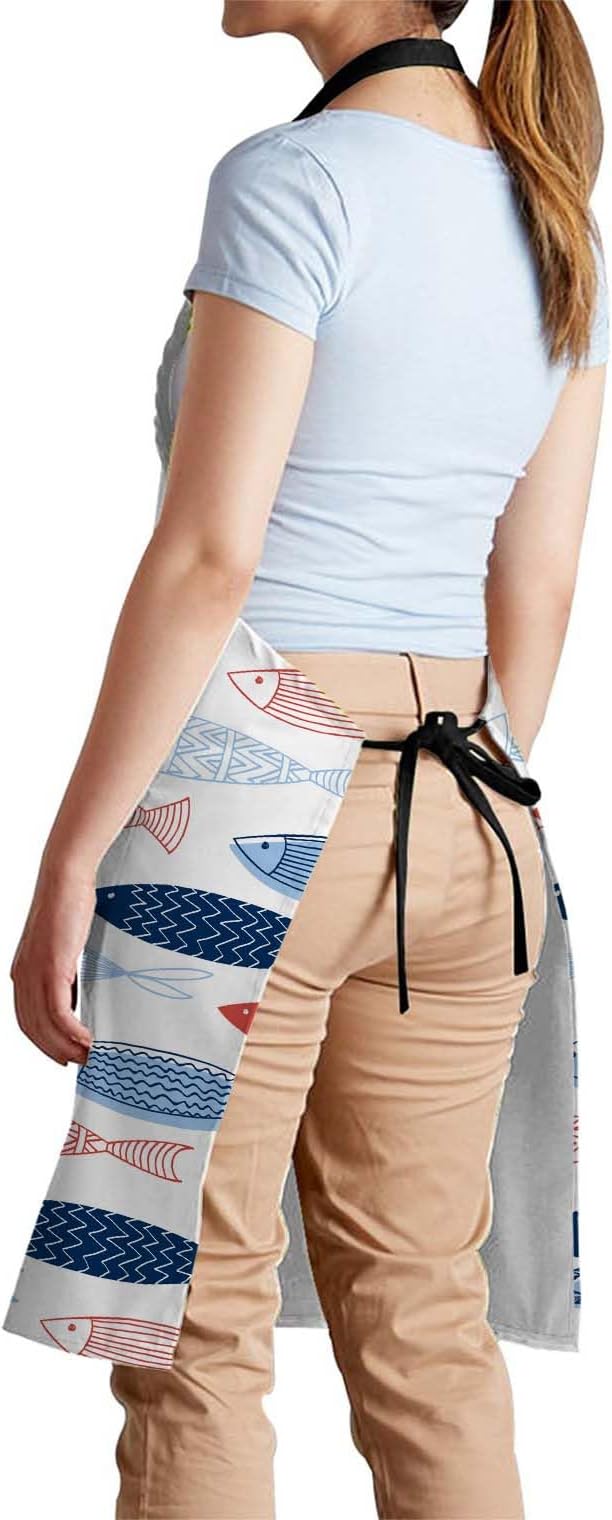 oFloral Fish in The Ocean Apron Unisex Adjustable Bib Apron Cooking Kitchen Chef Women Men Aprons for Home Kitchen, Restaurant,Coffee House,Shop,Garden
