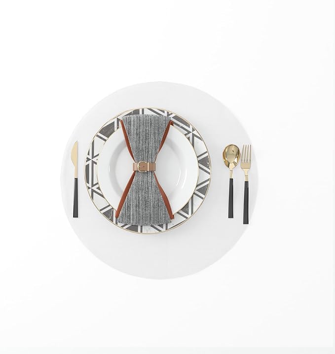 4 Pieces Round Placemats 15 Inch Soft Polyester Blended Fabric Handcrafted Machine Washable Indoor & Outdoor Tablemat Pure White