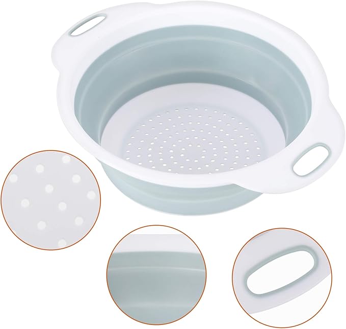 Colander Collapsible, Kitchen Strainer Colander, Collapsible Colander with Extendable Handles for Draining Veggies, Pasta,Fruit, Includes 6, 4 Quart Over the Sink Strainer Folding and 2 Quart Round