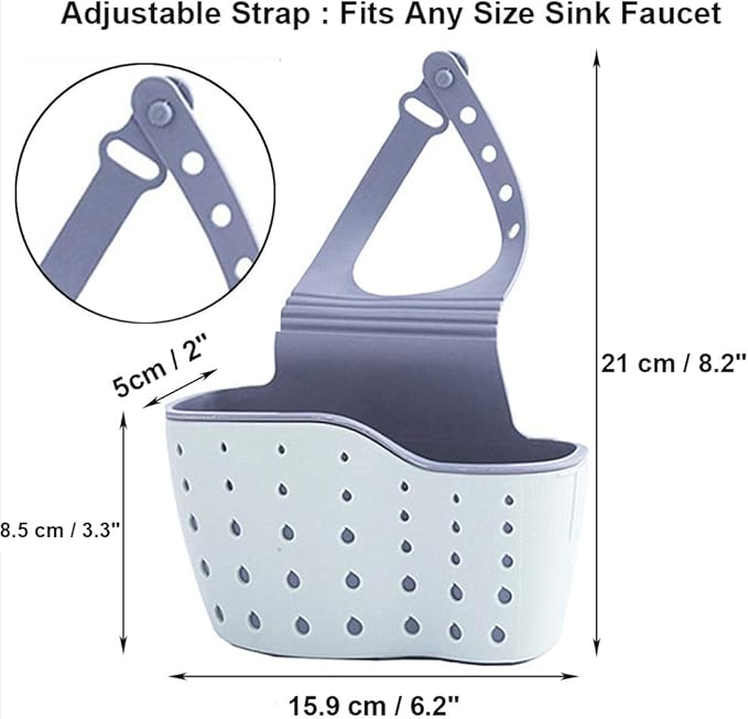 Elegantcharm EC Kitchen Sink Caddy Sponge Holder Plastic Hanging Ajustable Strap Faucet Caddy with Holes