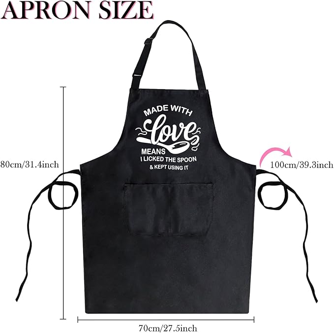 Black Baking Aprons for Women, Adjustable Cooking Baking Kitchen Aprons for Mom Chef with Pockets