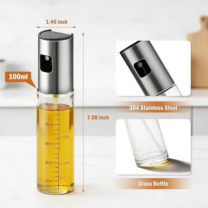 Oil Sprayer for Cooking, Upgraded 4 Pack Refillable Olive Oil Spray Bottle Mister with Brush for Air Fryer Oil Vinegar Portable Glass Kitchen Gadget for BBQ, Salad, Roasting, Grilling Local Stock