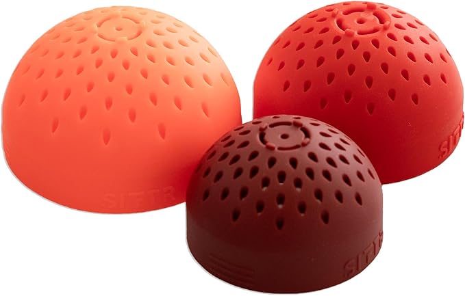 (RED) Nesting Can Strainer Mini Colander Set - Space Saving Small Colanders and Strainers - Multi Use Kitchen Gadget - Silicone Can Strainer