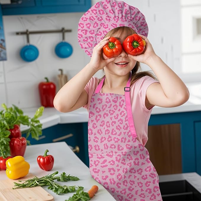 SANDJEST Kids Apron with Chefs Hat Set, Kitchen Apron Gifts