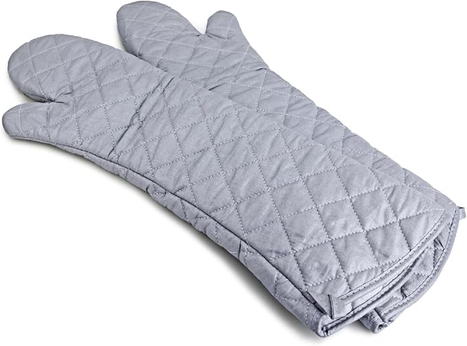 Extra Long Oven Mitts Heat Resistant Cotton Lining Oven Thick Gloves Kitchen Food Service Mittens for Pot Holders Cooking Baking BBQ (24 Inch Silver -1pair)