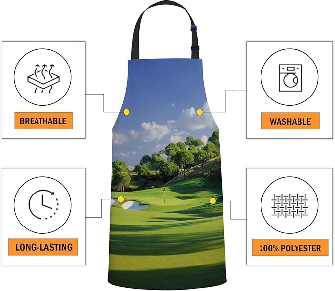 oFloral Golf Course Apron Unisex Adjustable Bib Apron Cooking Kitchen Chef Women Men Aprons for Home Kitchen, Restaurant,Coffee House,Shop,Garden