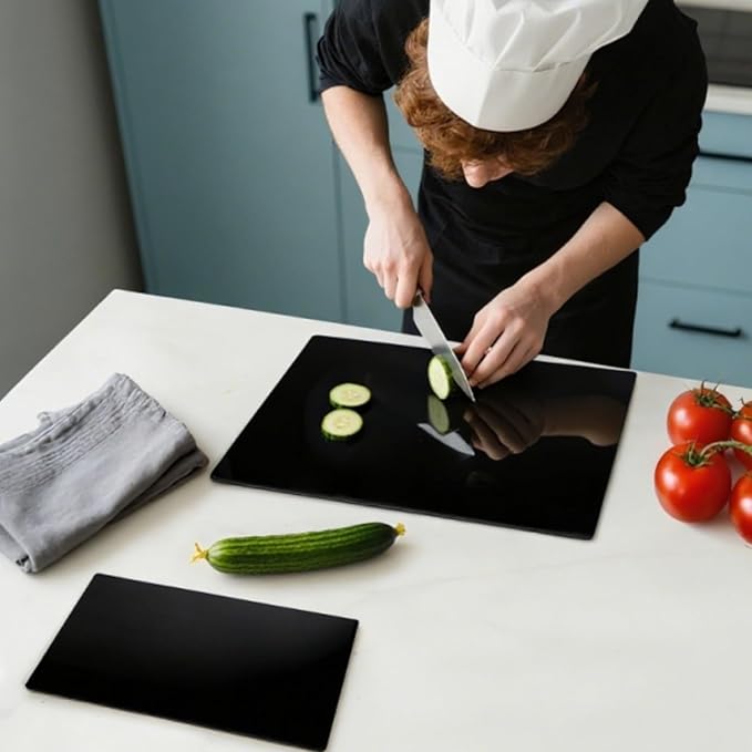 Hacaroa 4 Pack Tempered Glass Cutting Board for Kitchen Counter, Black Chopping Boards with Rubber Feet, Rectangle Non-Slip Countertop Protector, Heat Resistant, Shatter Resistant, 2 Sizes
