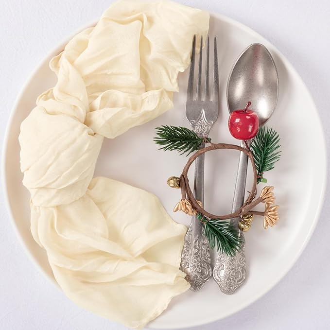 MLMC 24 Pack Beige Cream Cheesecloth Napkins Boho Rustic Gauze Cloth Napkins Washable 21"x21" for Wedding Bridal Shower Birthday Anniversary Dinner Decor
