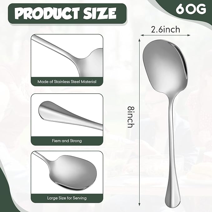 Layhit 42 Pcs Large Serving Spoons Stainless Steel Bulk for Buffet Highly Polished 8 Inches Metal Utensils Solid Dishwasher Safe Serving Spoons for Catering Salads Pasta Soup Home Party