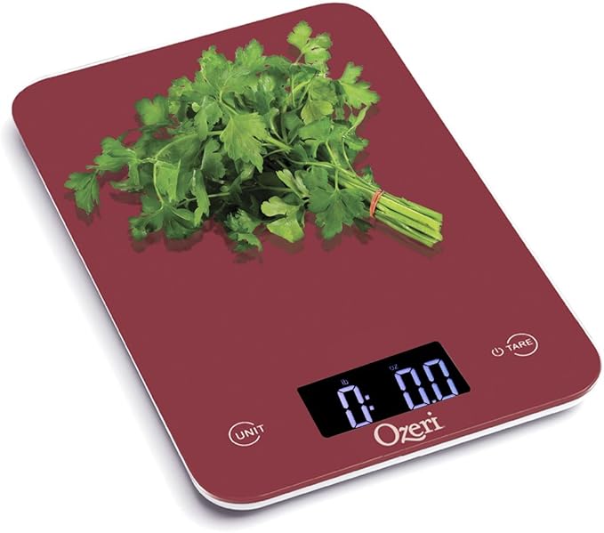 Ozeri Touch Professional Tempered Glass Digital Kitchen Scale, Red Engine