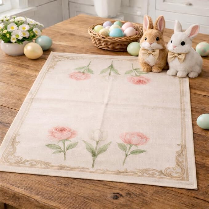 Easter Gift Kitchen Microfiber Waffle Tea Towels Set of 2 Absorbent & Fast Drying Dish Cloths for Cleaning,Vintage Floral Herbs Boho,Decorative Hand Towels for Bathroom, 20x28" (VintageTulip Roses)
