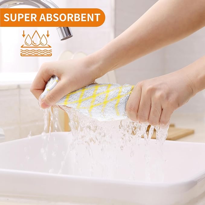 Homaxy 100% Cotton Dish Cloths, 8 Pack-12 X 12 Inches, Check Design Waffle Weave Dish Rags for Washing Dishes, Ultra Absorbent and Fast Drying Dishcloths, Yellow