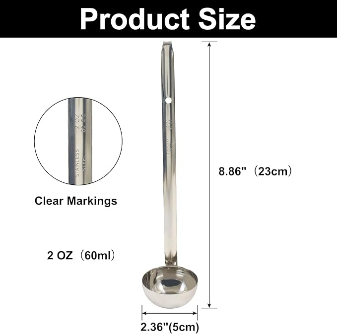 2 Oz Stainless Steel Ladle, 3 Pcs Sturdy Soup Ladle, 9" Long Handle Length for Stirring, Portioning and Serving Soup and Stew in Restaurants and Home (2.36" Bowl Diameter）