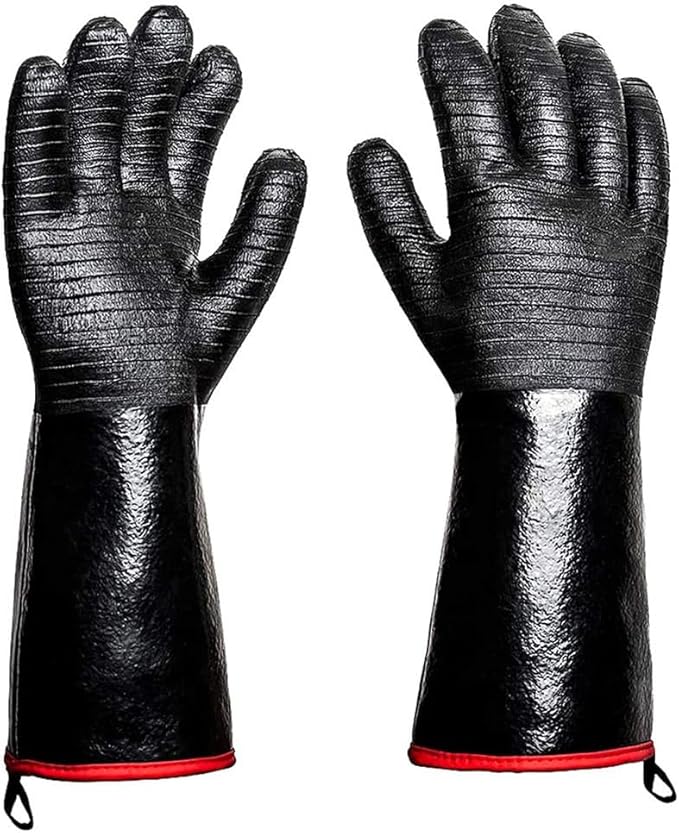 2 PCS BBQ Gloves - 1472°F Thicken Heat Gloves W/S-Hook 14 in Kitchen Oven Mitts Black Neoprene Waterproof Grill Gloves