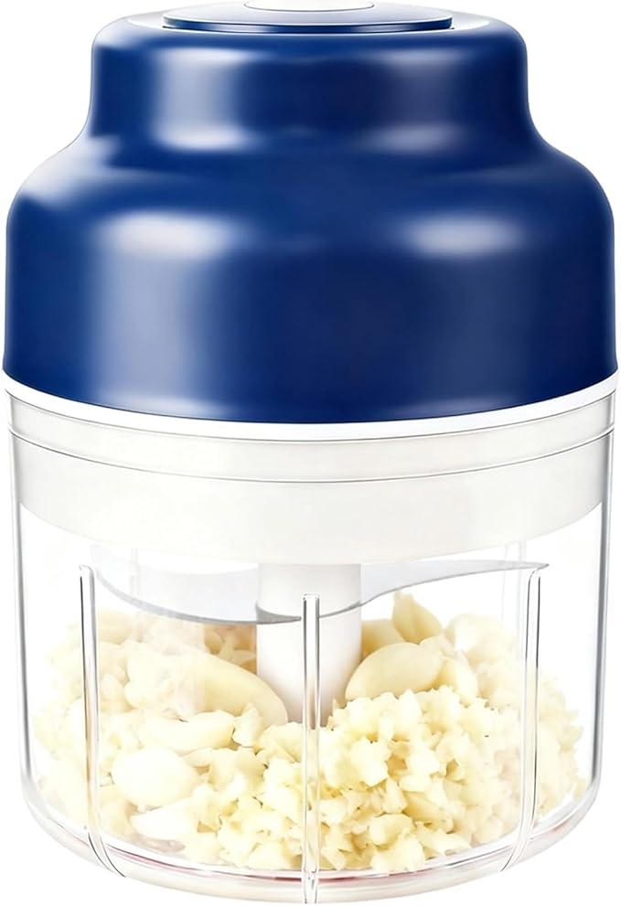 Electric Garlic Chopper,Upgrade Electric Mini Garlic Chopper Set,New Small Garlics Choppers Mincer,USB Rechargeable,Wireless Veggie Grinder,for Mashing Onion,Garlic,Chili,Ginger(Blue,250ML)