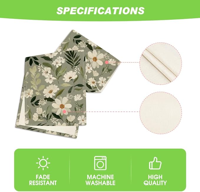 Artoid Mode Olive Green Daisy Flowers 210 GSM Spring Table Runner, Seasonal Summer Kitchen Dining Table Decoration for Home Party Decor 13x60 Inch