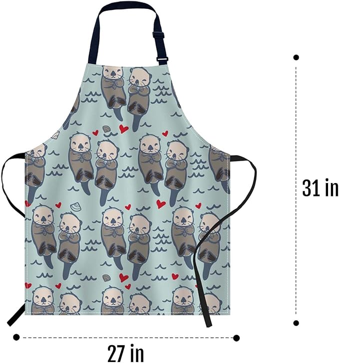 oFloral Sea Otter Love Pattern Apron Adjustable Apron Cooking Kitchen Chef Women Men Aprons for Home Kitchen, Restaurant, Coffee House, Baking Gardening BBQ