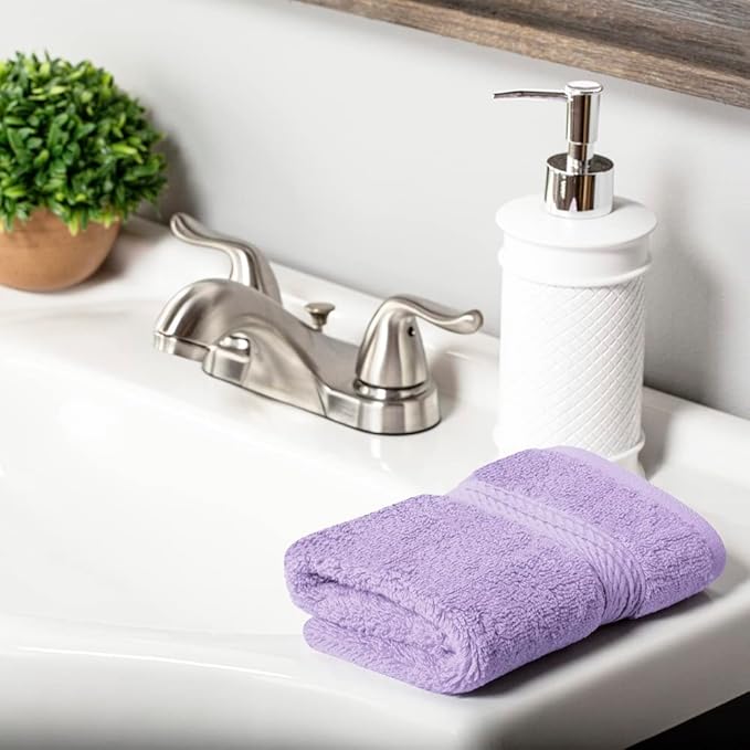 Superior Egyptian Cotton Pile Face Towel/Washcloth Set of 6, Ultra Soft Luxury Towels, Thick Plush Essentials, Absorbent Heavyweight, Guest Bath, Hotel, Spa, Home Bathroom, Shower Basics, Purple