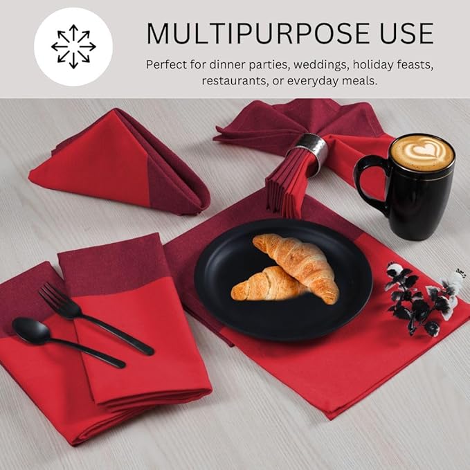 Set of 6 Cloth Dinner Napkins 100% Cotton - Soft Durable Washable - for Dining Parties Weddings Christmas Easter and Everyday Use Farmhouse Table Cloth Napkins 18x18 Inch Red