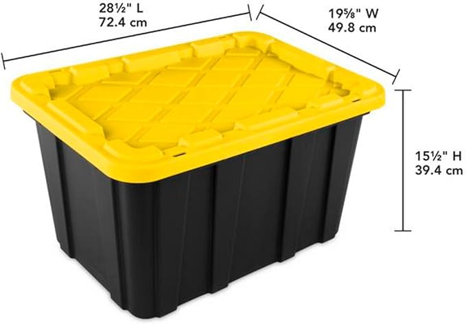 Sterilite 12 Pack Industrial Tote, Plastic Storage Container Bins with Lids, 27 Gallon - Heavy-Duty Organizing Containers for Closet, Bathroom, and Office